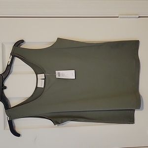 CHICO'S Microfiber Contemporary Basic Knit Tank, Size 1, Fatigue (Army Green)
